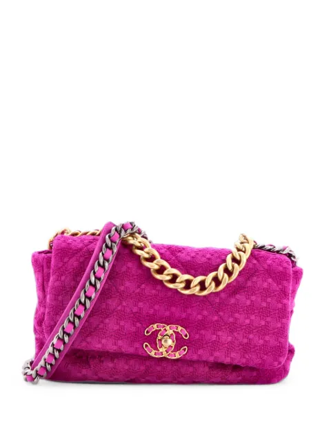 CHANEL Pre-Owned 19 Flap Bag Quilted Tweed Large crossbody bag Purple 5C1HI77Y1UGK10N5