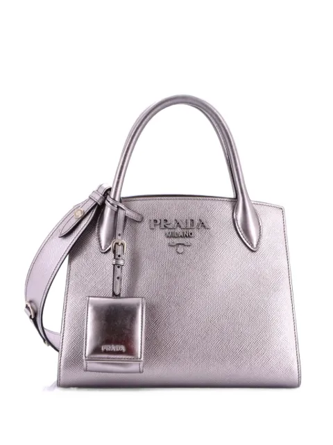 Prada Pre-Owned Monochrome Saffiano with City Calf Small tote bag Silver 1FG3YL6YVZ0ZZVVG