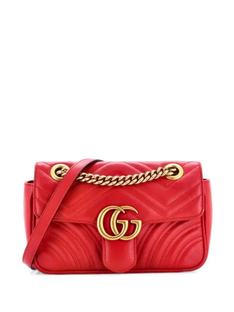 Gucci Pre-Owned GG Marmont Flap Bag Matelasse Leather Mini crossbody bag Red E7OAOPSV9OQIZDHF