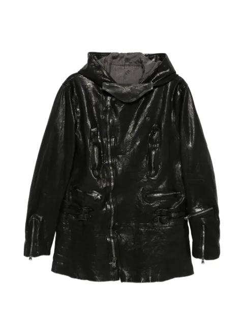 Yohji Yamamoto hooded crinkled leather coat Black HWY97700