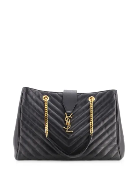 Saint Laurent Pre-Owned Classic Monogram Shopper Matelasse Chevron Leather Large tote bag Black 0VFTG05TGC6QR1QS