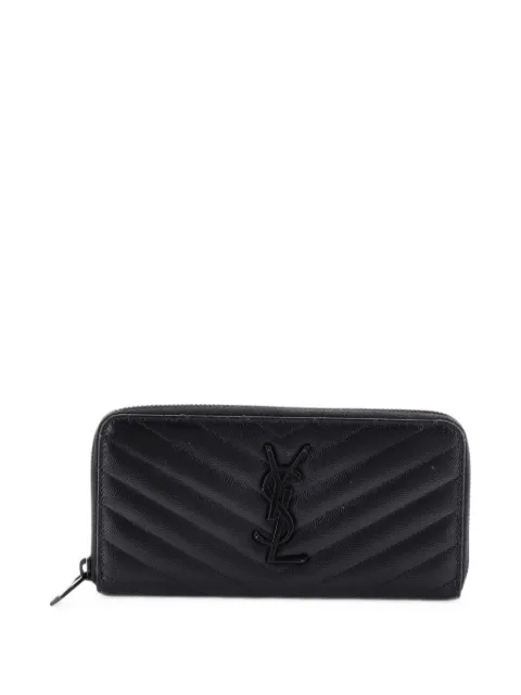 Saint Laurent Pre-Owned Classic Monogram Zip Around Wallet Matelasse Chevron Leather small wallets Black DKVEQKGZX5GC2T2C