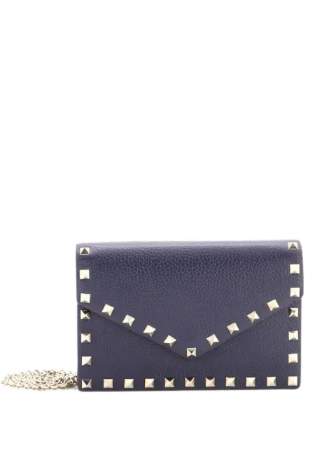 Valentino Garavani Pre-Owned Rockstud Envelope Chain Leather Small crossbody bag Blue DLCNPMRXP9L3D3ER
