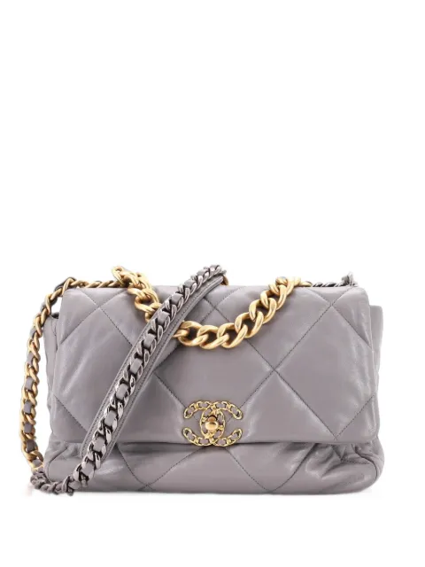 CHANEL Pre-Owned 19 Flap Bag Quilted Leather Large crossbody bag Grey 702ADPHJ8Z7AB304