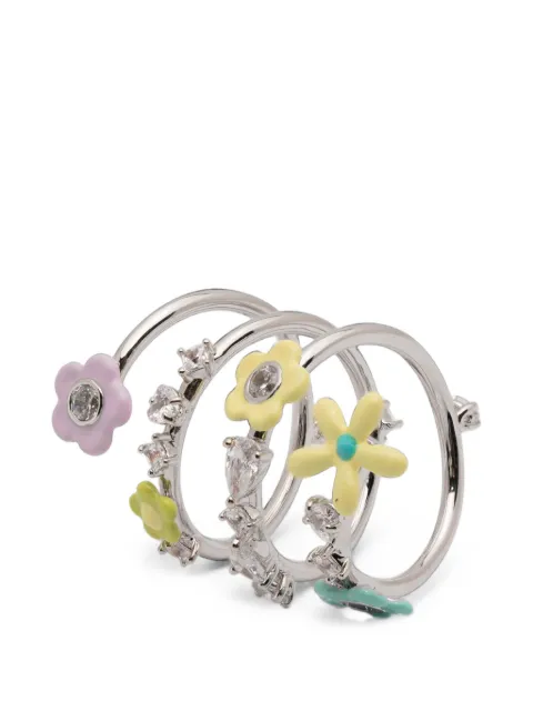 YVMIN flower-motif crystal-embellished ring Silver 26662SLV15NN