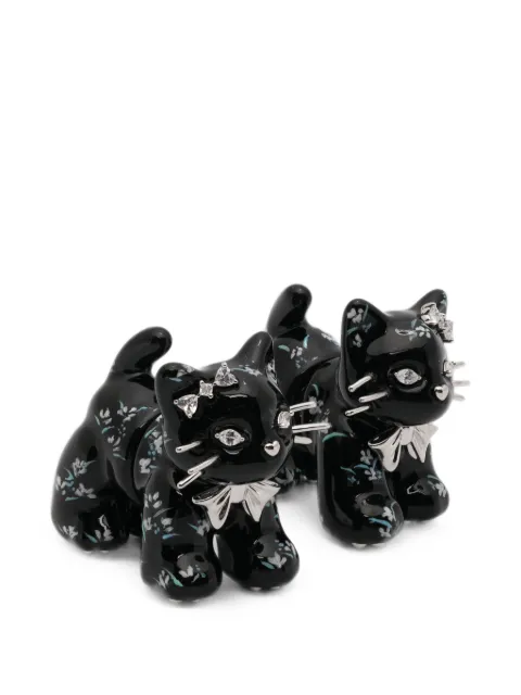 YVMIN Split Kitten crystal-embellished earrings Silver 26611BLK00DLR
