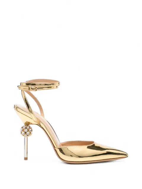 Camilla Gabrieli Vittoria crystal-embellished metallic leather pumps Gold VITTORIA105