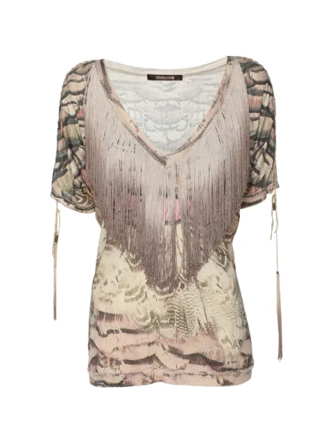 Roberto Cavalli Vintage fringed V-neck top Neutrals 1064791