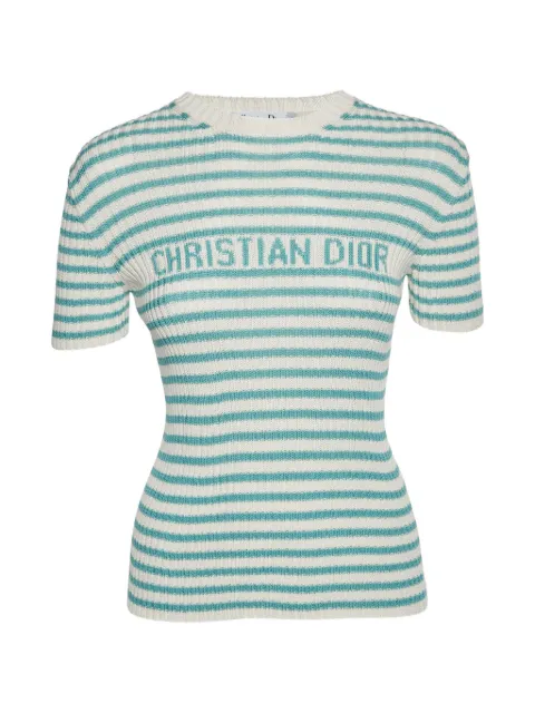 Christian Dior Pre-Owned Dioriviera striped rib-knit T-shirt White 1411718