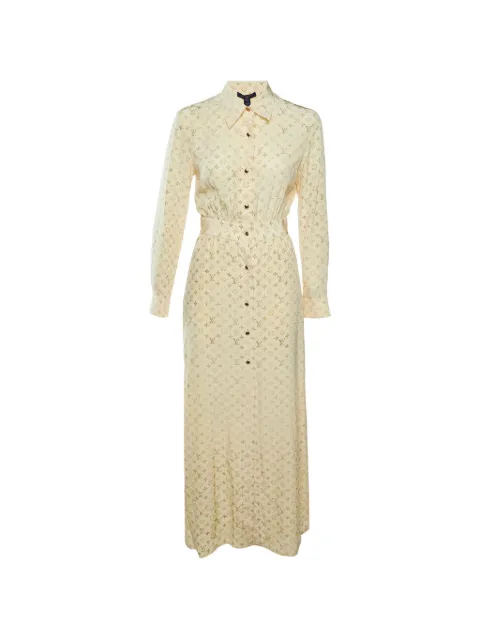 Louis Vuitton Pre-Owned Monogram-print silk shirt dress Yellow 1390507