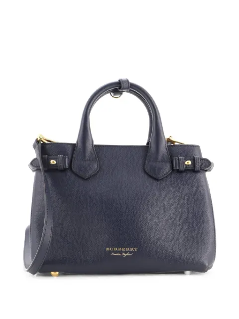 Burberry Pre-Owned Banner Leather and House Check Canvas Small tote bag Blue 3F7D5S2IKXSO4RGB