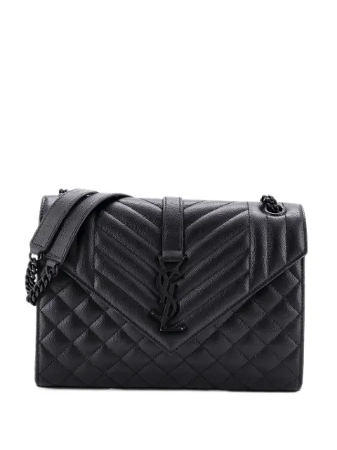 Saint Laurent Pre-Owned Classic Monogram Envelope Satchel Mixed Matelasse Leather Medium shoulder bag Black 0HEM4RF71K4M9XHL