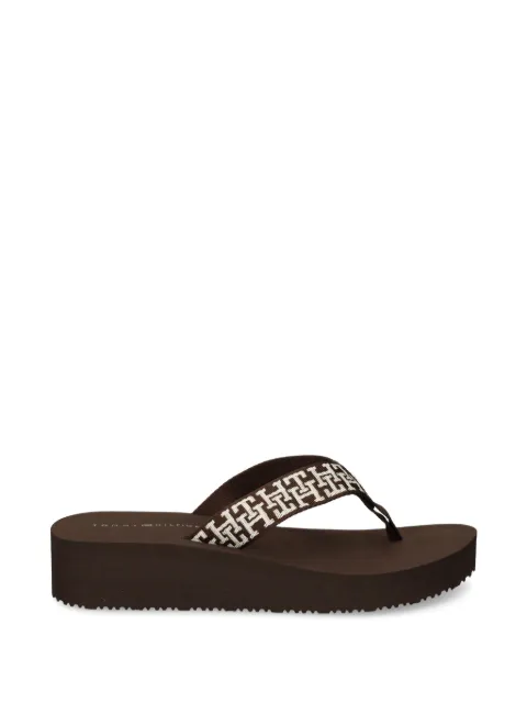 Tommy Hilfiger monogram-embroidered platform flip-flops Brown FW0FW09696