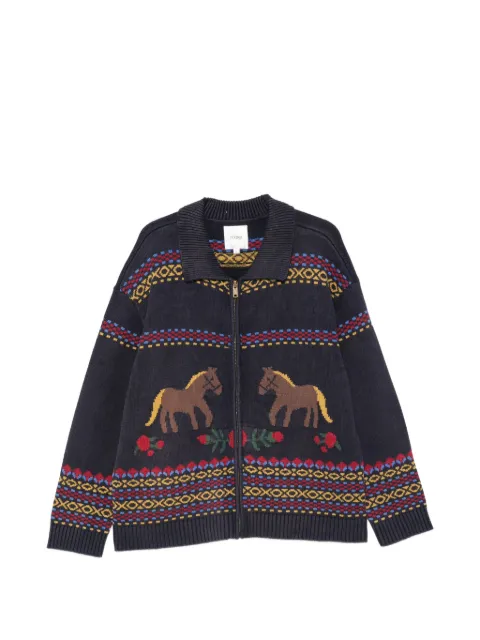 FOUND Isles horse-intarsia zip-up cardigan Blue FOFW26SW04515