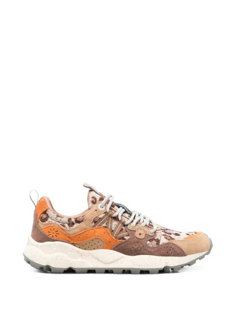FLOWER MOUNTAIN Yamano 3 leopard-print panelled sneakers Orange 201781739