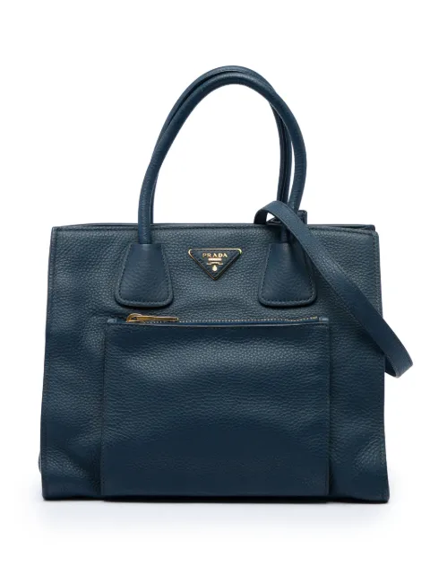 Prada Pre-Owned 2010-2026 Vitello Daino Front Pocket Open Convertible Tote satchel Blue ERYWEPY49K78W3FQ