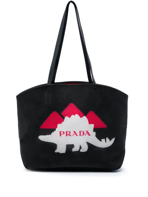 Prada Pre-Owned 2010-2026 Canvas Dinosaur Print Canapa tote bag Black EG22LVO5EDI2GEXG