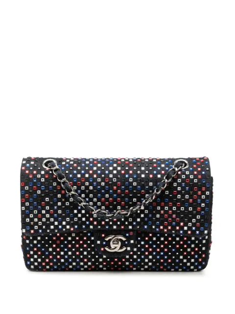 CHANEL Pre-Owned 2016-2017 Medium Classic Strass Embellished Denim Double Flap shoulder bag Blue 6K9OAAW0W6ZNMGVE