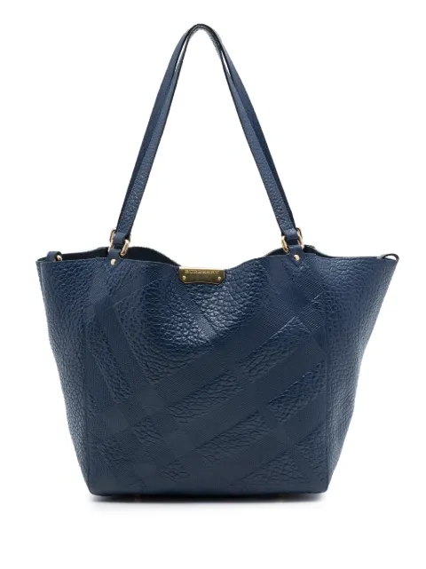 Burberry Pre-Owned 2000-2017 Small Elephant Embossed Calfskin Check Canterbury tote bag Blue SM8I0JXIO63ZNA9O