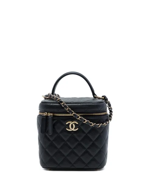 CHANEL Pre-Owned 2021-2026 CC Quilted Caviar Top Handle Vanity Case with Chain satchel Black PM64KTFQXWDENWC5