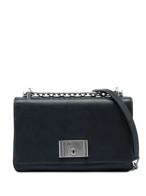 Prada Pre-Owned 2010-2026 Saffiano Lux Lock Chain Flap crossbody bag Black 6GE3F3W9TIZTL60R