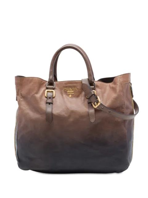 Prada Pre-Owned 2000-2013 Ombre Vitello Daino Side Zip Convertible Tote satchel Brown O028VP2YEMPE12LD