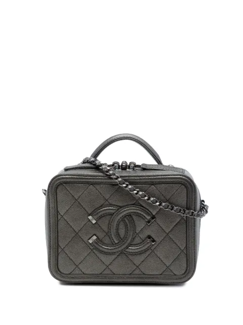 CHANEL Pre-Owned 2018-2019 Small Metallic Caviar CC Filigree Vanity Case satchel Grey 3F6MZ0D2SQM4GM6J