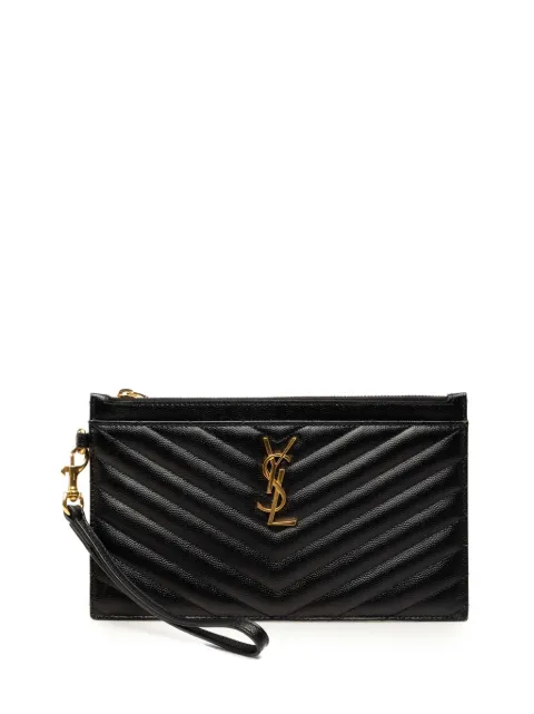 Saint Laurent Pre-Owned 2022 Large Grain De Poudre Matelasse Cassandre Zip Pouch clutch bag Black ZH8MMMJWUEXCP0ZI