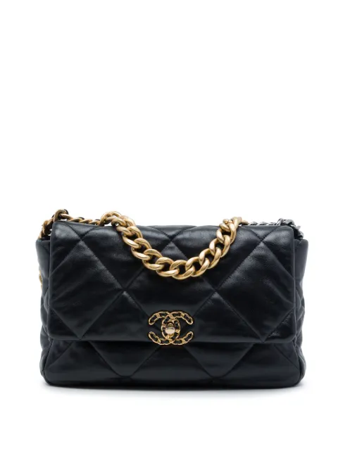CHANEL Pre-Owned 2020 Large Lambskin 19 Flap satchel Black FD33B0YGN3NMBHTE
