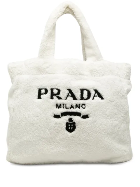 Prada Pre-Owned 2013-2026 Spugna Terry Cloth Logo tote bag White DT0EXF88UI5S1ZB4