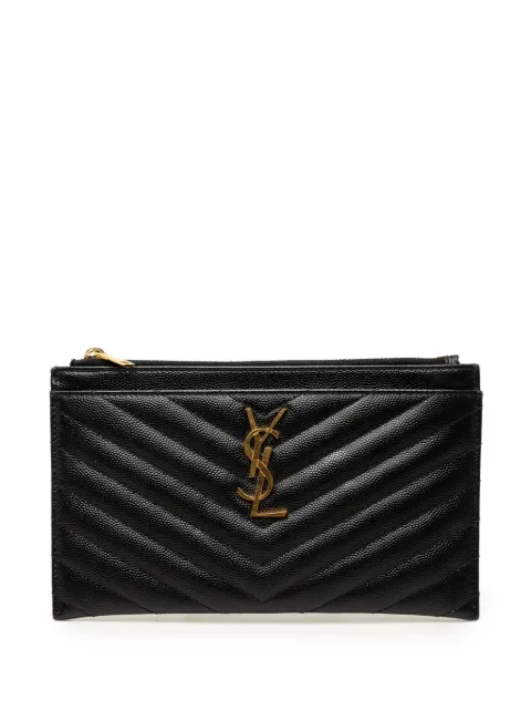 Saint Laurent Pre-Owned 2018 Chevron Grain De Poudre Monogram Bill Pouch clutch bag Black GGQ3RFAR4ZONAOY5