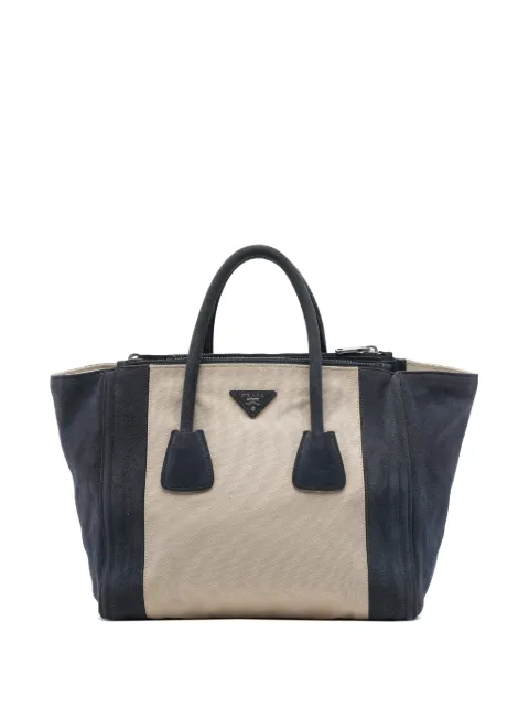 Prada Pre-Owned 2010-2026 Canvas and Suede Twin Pocket Double Handle satchel Neutrals E0RH1EYGZJFUGRGK