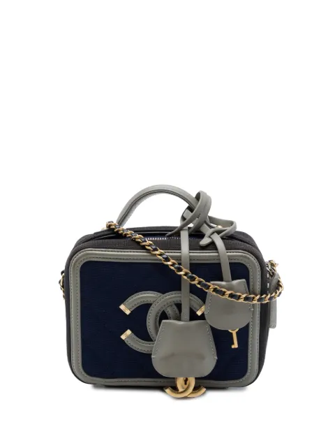 CHANEL Pre-Owned 2019 Small Jersey CC Filigree Vanity Case satchel Blue UMGNLZ2GHP1GQOK2