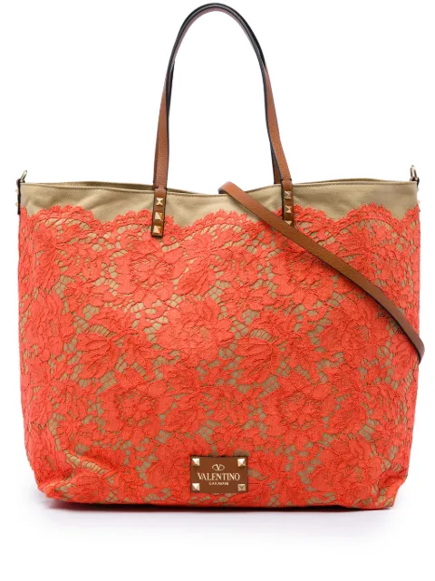 Valentino Garavani Pre-Owned 2018-2026 Canvas Rockstud Glam Lace Reversible Tote satchel Orange UQQO9YOJMYUJEZA2