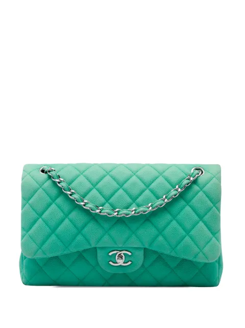CHANEL Pre-Owned 2013-2014 Jumbo Classic Caviar Double Flap shoulder bag Green 8W5Y5YB7AD7H1II9