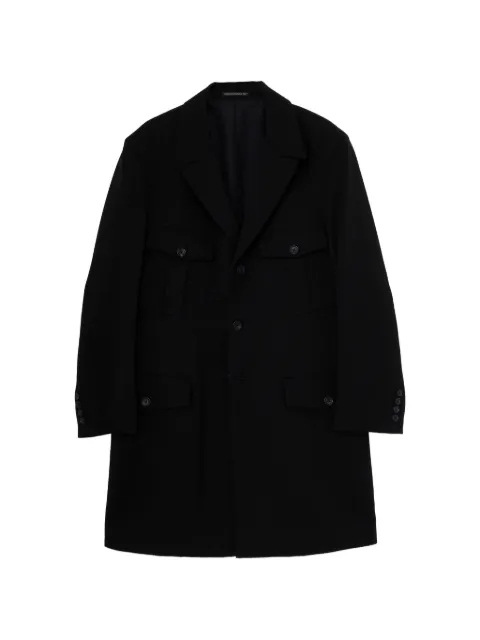 Yohji Yamamoto multi-pocket single-breasted long jacket Black HWJ19154