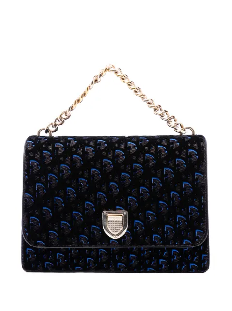 Christian Dior Pre-Owned 2016 Large Oblique Canvas and Velvet Diorama Flap satchel Blue SYYL1A62XXG6OWDO
