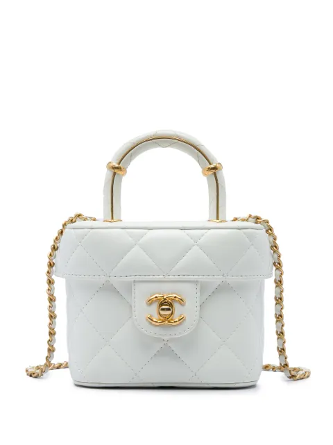 CHANEL Pre-Owned 2021-2026 Mini CC Quilted Lambskin Vanity Top Handle Cosmetic Case satchel White NZD7XK3FV70E4IWT
