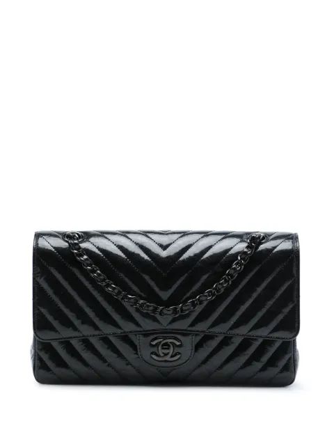 CHANEL Pre-Owned 2018 Medium Classic Chevron Patent So Black Double Flap shoulder bag Black 50LCHJA6PTPHDI11