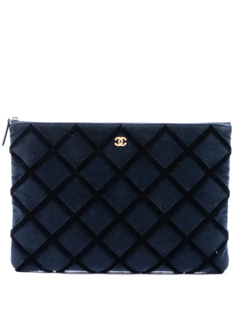CHANEL Pre-Owned 2017-2018 Large Quilted Velvet O Case clutch bag Blue 2ZS7WHE7E30NK6MU