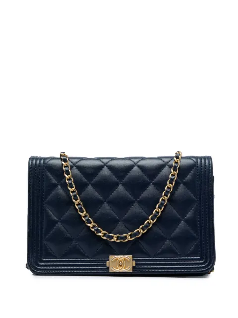 CHANEL Pre-Owned 2017-2018 Quilted Lambskin Boy Wallet On Chain crossbody bag Blue 1A5KTCHLAYU05N0O