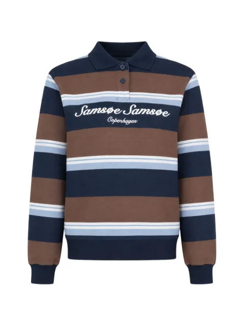 SAMSOE SAMSOE long-sleeved striped polo top Blue F25400107