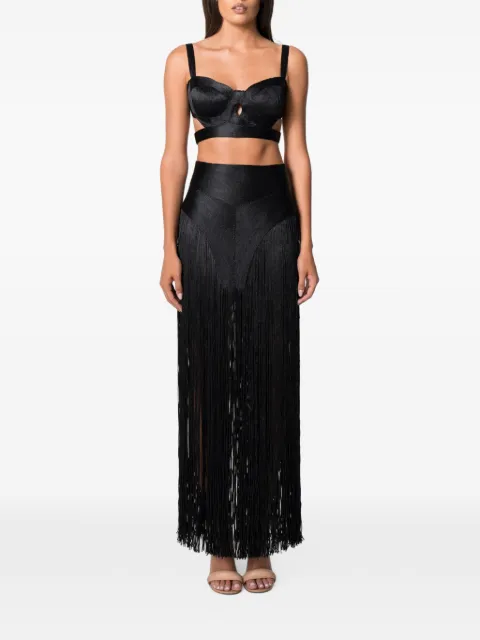 NORINA ST fringe-trimmed cutout skirt set Black NURIASET