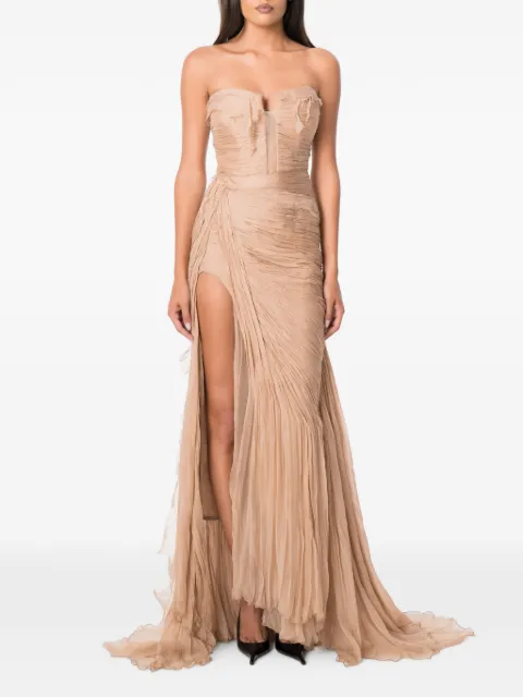 NORINA ST Viva distressed-effect ruched gown Pink VIVADISTRESSEDCHIFFONDRESS