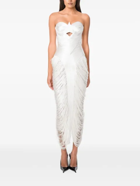 NORINA ST Aura fringe-trimmed cutout midi dress White AURADRESS
