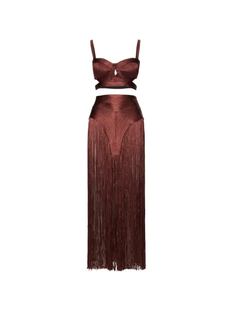 NORINA ST Nuria fringe-detail skirt and top set Brown NURIASET