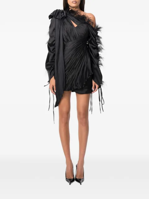 NORINA ST Jamila feather-trim ruched mini dress Black JAMILADRESS