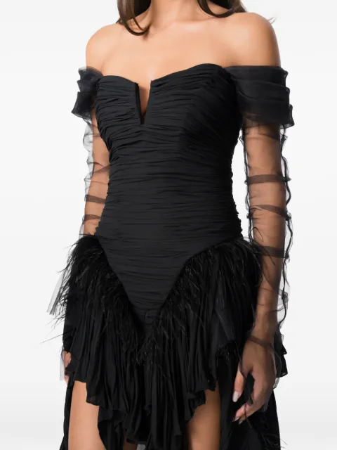 NORINA ST Diada feather-trim asymmetric dress Black DIADAFEATHERSDRESS