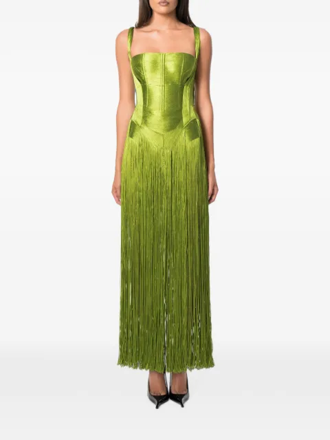 NORINA ST Emerald fringe-trim maxi dress Green SWANDRESS