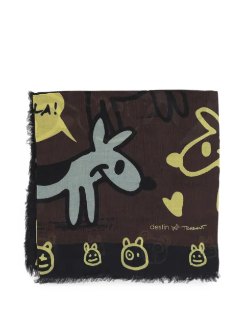 Destin graphic-print frayed scarf Brown DTALVQUALOCCHOCO